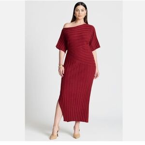 ELOQUII Mixed Directional Rib Midi Dress Peach Plus Size 14/16 Nwt RED